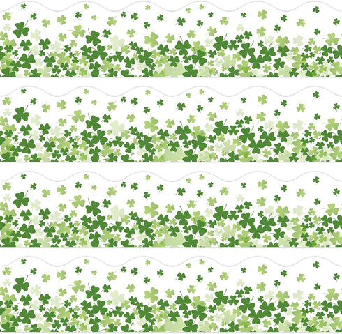 69 Feet St. Patrick's Day Bulletin Board Borders Shamrock Decoration Borders Lucky Clover Trim Border 60Pcs Green White Bulletin Board Stickers fo...