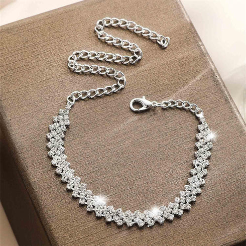 Boho Tennis Ankle Bracelets for Women Silver Rhinestone Tennis Chain Anklet Personality Rhombus CZ Diamond Anklet Summer Beach Tennis Ankle Chain ...