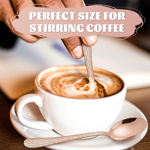 E-far 12-Piece Copper Coffee Spoons, 6-Inch Stainless Steel Espresso Spoons, Small Metal Spoons for Coffer/Sugar/Tea, Hammered Design & Rust Free,...