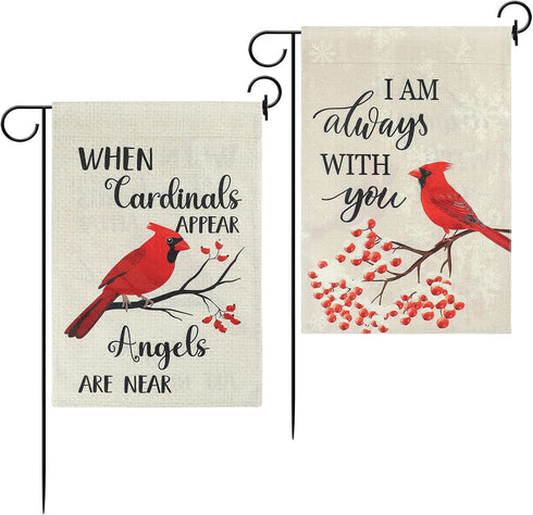 2 Pcs Cardinal Garden Flags Gifts Decor for Graves When Cardinal Appear Memorial Yard Flag I Am Always with You Cemetery Flag Bereavement Gift Out...