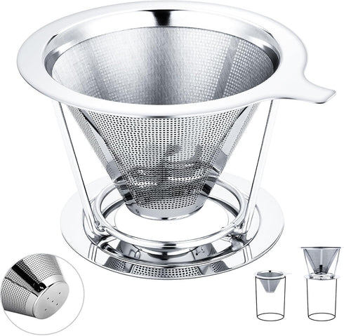 Pour Over Coffee Maker,Coffee Filter,Slow Drip Paperless Stainless Steel Cone Coffee Dripper(1 Cup)...