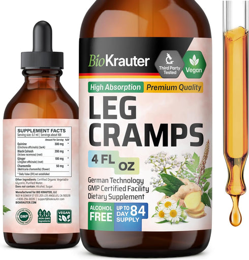 Leg Cramps Tincture with Quinine - Organic Ginger & Chamomile Liquid Extracts for Leg Cramps Relief - Natural Alcohol & Sugar Free Formula - Vegan...