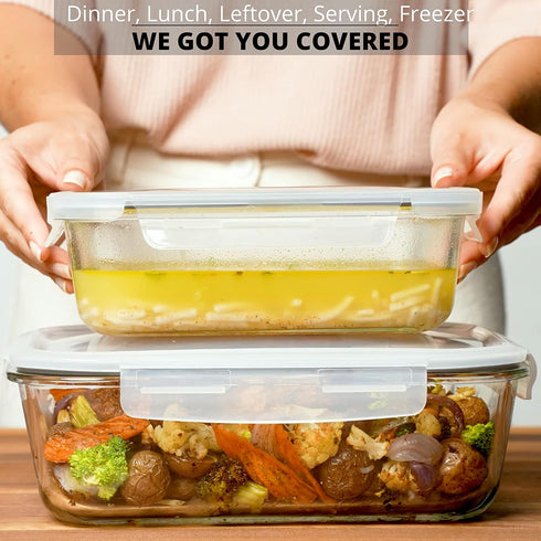 Razab 4 Pc (2700ML/ 91 Oz & 1520ML/ 51 Oz) Airtight Large Glass Food Storage Containers with Lids - BPA Free, Leak Proof Meal Prep Containers (2 C...