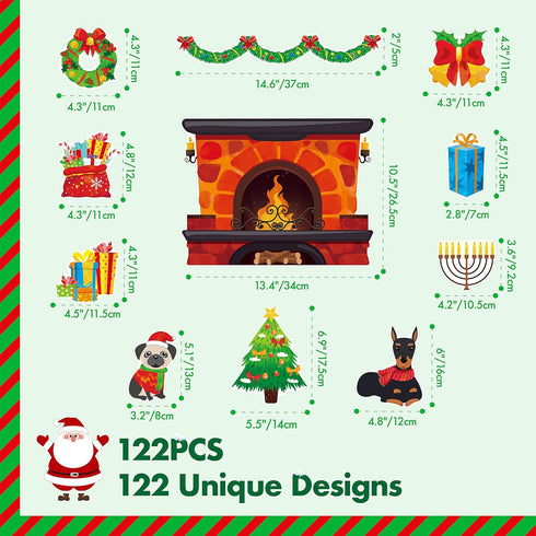 122 PCS Christmas Bulletin Board Decor, Happy Winter Holiday Cutouts Fireplace Stocking Candle Wreath Cutout Thick Cardboard Cutting Set for Class...