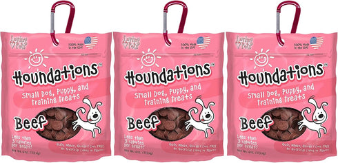 Loving Pets 3 Pack of Beef Houndations Small Dog, Puppy, and Training Grain-Free Treats, 4 Ounces Each, Made in The USA...