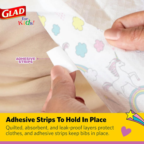 Glad for Unicorns Paper Bibs, 30 Count | Disposable Travel Paper Bibs with Cute Unicorns Design for Kids | Art & Craft Disposable Kids Bibs...