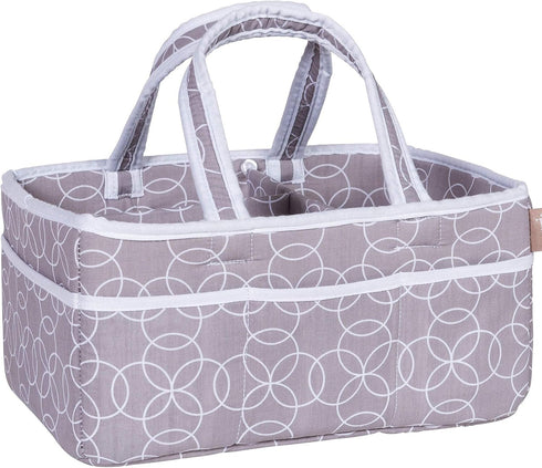 Circles Gray Storage Caddy - Circles Body, Handles and Lining, Solid Trim, Gray and White, Two Handles, 12 in x 6 in x 8 in...