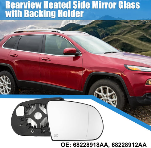 X AUTOHAUX Car Right Rearview Heated Side Mirror Glass for Jeep Cherokee 2014-2019 68228918AA 68228912AA Replacement Heated Mirror Glass with Back...
