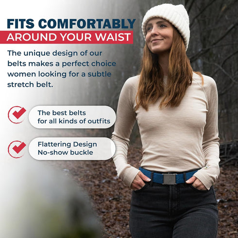 No Show Invisible Elastic Belts for Women & Men 1.5" adjustable Non Slip Fits waist upto 50 Inch. Designed in USA....