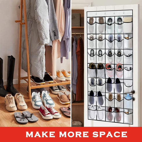 35 Pocket Over The Door Shoe Organizer, Door Hanging Storage Shoe Holder Rack for Large Capacity Shoe Organizer for Men and Women Kids Closet Bedr...