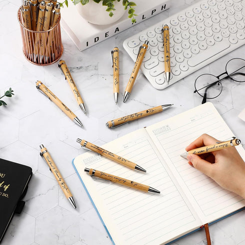 30 Pcs Inspirational Bamboo Ballpoint Pens Flower Pens with Black Ink Employee Appreciation Gift Thank You Gift Party Favors School Office Writing...