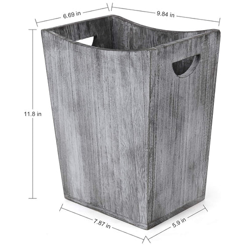 BTY Farmhouse Wooden Trash Can, Small Square Wastebasket Garbage Container Bin Holder, Rustic Torched Home Kitchen Office Trash Cans with Handle f...