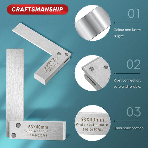 Engineer Square Machinist Square Set Mechanical Steel High Precision Square Woodworking Wide Base Square Tool Wide Sitting Angle Square L-type Mea...