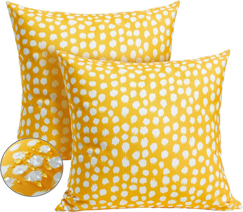 Outdoor Pillow Covers 16x16 Set of 2 Yellow Polka Dot Outdoor Waterproof Decorative Pillow Cases Summer Outdoor Sofa Bed Cushion Covers Home Decor...