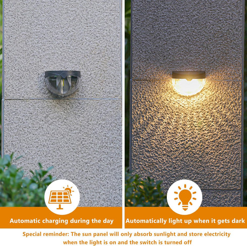 Houkiper Solar Fence Lights, Led Solar Powered Outdoor Wall Light, 2 Pack Solar Lights Outdoor Waterproof IP65 Warm White Lights for Garden Courty...