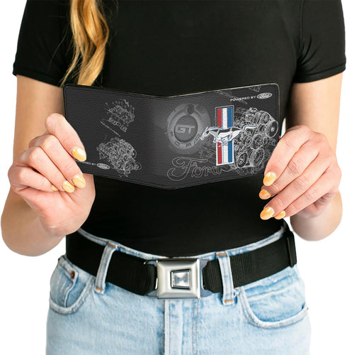 Buckle-Down Men's PU Bifold Wallet-Mustang Tri-Bar Stripe/GT Motor Blueprint, Multicolor, 4.0" x 3.5"...