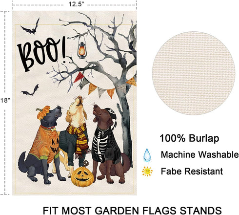 Halloween Boo Garden Flag Dogs Spooky Double Witch Hat Sided Burlap for Outside Farmhouse Decor for Outdoor Holiday Decoration Yard Flags (Boo 12"...
