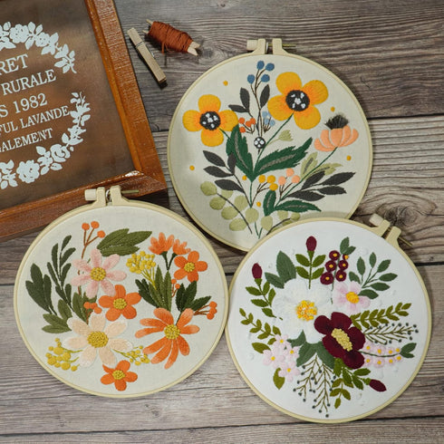 Bonroy 4 Sets Embroidery Kit for Beginners Art Craft Handy Sewing Include Embroidery Clothes with Pattern, Hoops, Instructions,Color Threads Needl...