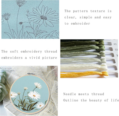 Silentsea 3 Sets of Starter Kits for Embroidery Beginners, Including 3* Embroidery Cloth with Patterns, Hoop, Needle, Manual and Other Manual DIY ...