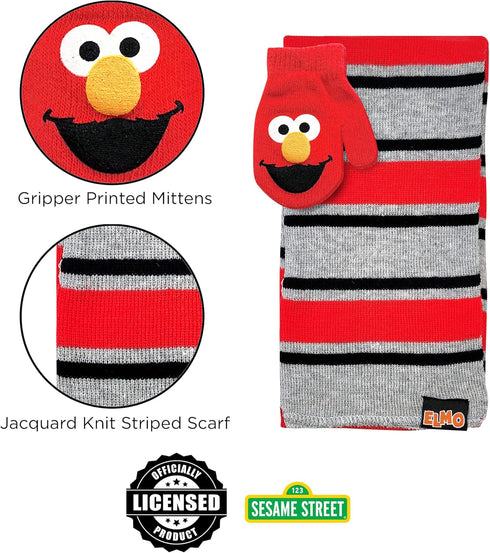 Sesame Street Boys Toddler Winter Hat, Scarf & Mittens Set, Elmo Beanie For Ages 2-4...