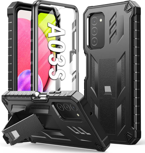 for Samsung Galaxy A03S Phone Case: Built in Hard Kickstand & Touch Protector Military Shockproof TPU Sturdy Soft Rugged Heavy Duty Armor Full Bod...