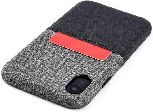 Dockem M1 Card Case for iPhone XR (6.1"): Slim Canvas Style Faux Leather Wallet Case with Built-in Metal Plate for Magnetic Mounting and Lay-Flat ...