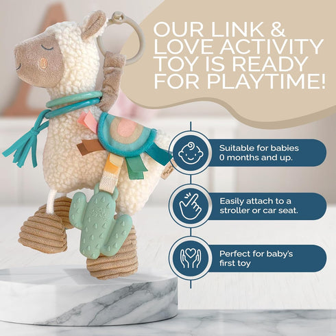 Itzy Ritzy Link & Love Toy for Stroller or Car Seat; Features Textured Ribbons, Crinkle Sounds, Clinking Rings & Silicone Teether; Designed For Ag...