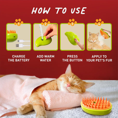 Cat Steam Brush for Shedding Massage & Dirt Removes Loose Tangled & Static Fur | Short & Long Haired Pet | Misting Water 3 in 1 Grooming Comb w So...