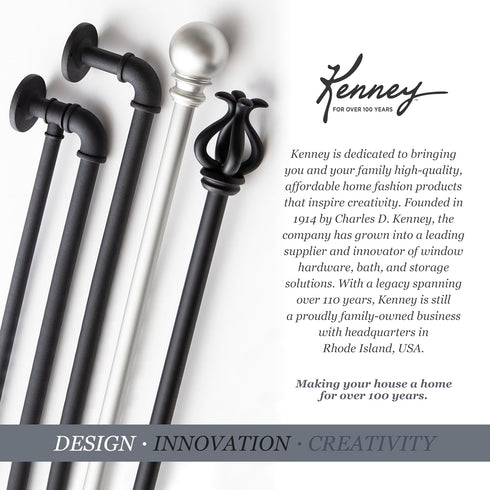 Kenney Kiera Crown Window Curtain Rod, Adjustable Curtain Rod for Windows 28 to 48 Inches, Extendable Curtain Rod Set, Matte Black Curtain Rod...