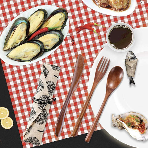 OKA Reusable Wooden Travel Cutlery Set Japanese Style Lunch Utensil Set with Case ,9 Pcs Wooden Flatware Including Reusable Knife Fork Spoon Chops...