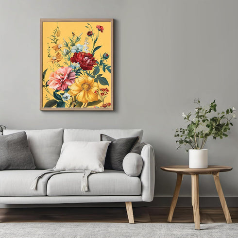 Posterizer 1 pcs-bright flowers yellow background-welcome home art-Floral & Botanical Art-Abstract & Modern Art-Decor for Home & Office- UNFRAMED ...