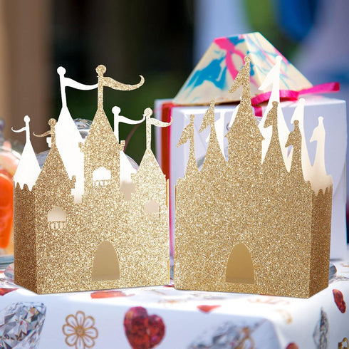 Geiserailie 20 Pieces Castle Box Princess Candy Box Glitter Castle Favor Treat Gift Princess Party Decorations Baby Shower Wedding Supplies(Gold)...