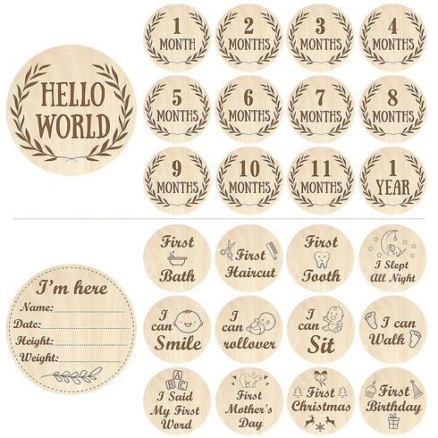 Baby Milestone Cards Wooden Monthly Cards and Infant First, Double Sided Engraved Photo Prop Discs,Gift Set for Baby Shower and Newborn,Come with ...