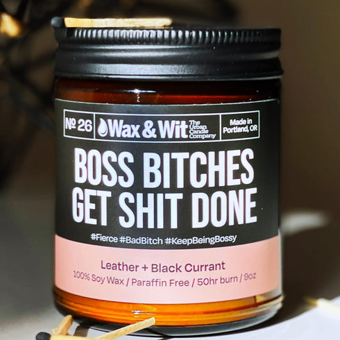 Wax & Wit Funny Soy Candle Gift for Women - Humorous, Aromatherapy Soy Wax Candle, Ideal for Housewarming, Coworker, Birthday – Leather and Black ...