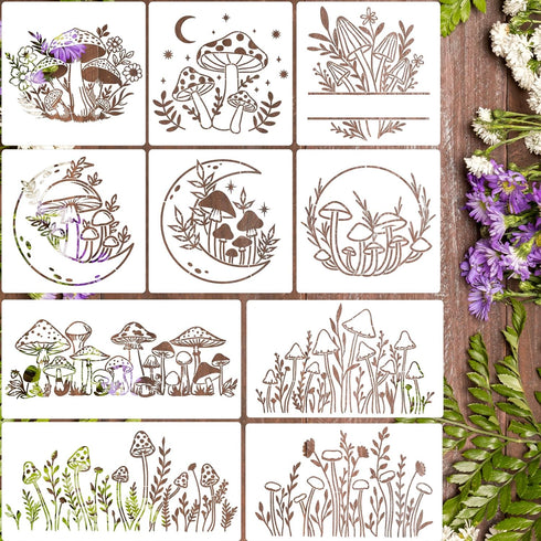 Mushrooms Stencils for Crafts Flower Stencils Wildflower Stencils Reusable Mushroom Stencil Drawing Templates for Painting on Wood Fabric Wall Art...
