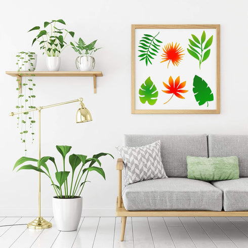 12 Pieces Tropical Fern Leaf Painting Stencils Large Reusable Palm Turtle Leaf Wall Stencil Flexible Botanical Leaves Template Set Crafts for Furn...