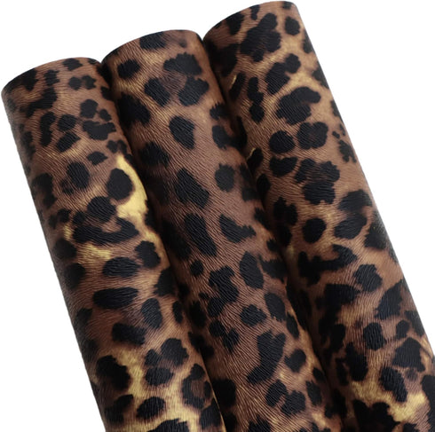 David accessories Leopard Pattern Printed Faux Leather Sheets Synthetic Leather Fabric 3 Pcs 7.7" x 12.9" (20cm x 33cm) Cotton Back for DIY Craft ...