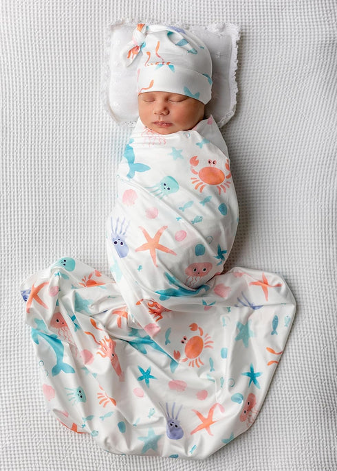 Newborn Baby Girl Receiving Blanket Swaddle Blanket Stretchy Knit Swaddle Set with Matching Headband (Pink)...
