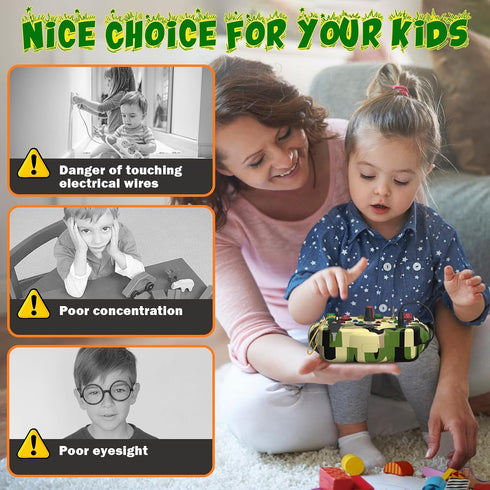 Montessori Busy Board with Led Light Switch, Sensory Montessori Travel Board for Toddlers 1-3, Camouflage Theme Toddler Educational Activities Toy...