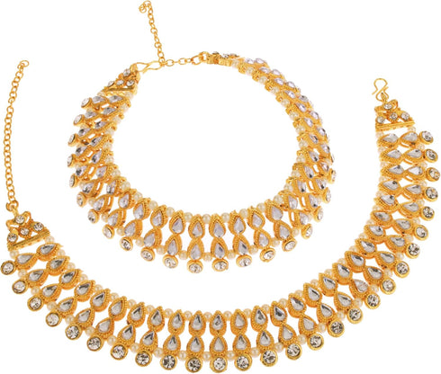 Efulgenz Kundan Anklet Indian Bollywood Crystal Faux Kundan Pearl Wedding Bridal Anklet Set for Women Bracelet Payal Foot Jewelry...