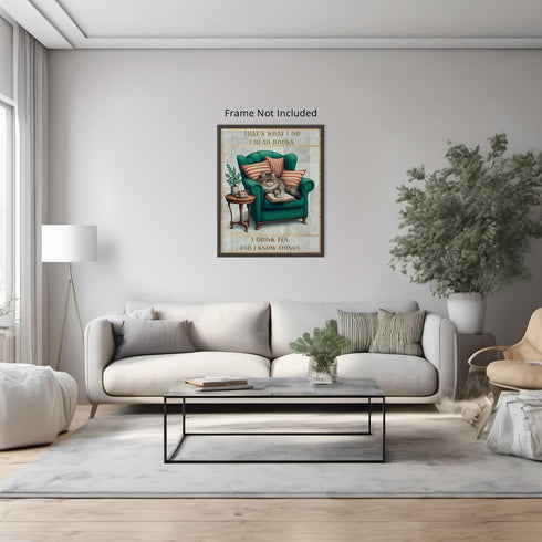 Posterizer 1 pcs-Cat quote-I read books and drink tea-Art for Animal Lovers-Comedy Art-Living Room Bedroom Decor- unframed wall art...