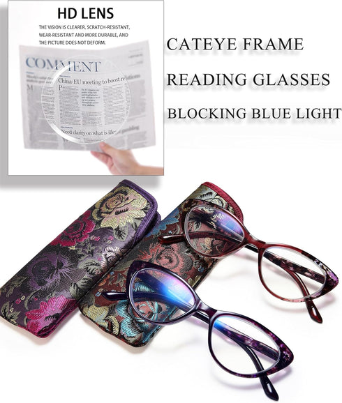 Cat Eye Blue Light Blocking Glasses for Womens - 2 Pairs Lightweight Blue Screen Computer Eyeglasses Anti Glare Glasses...