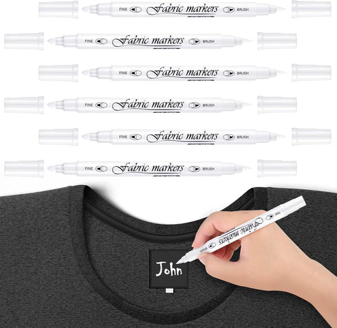 Tinlade 6 Pcs Fabric Markers for Clothes Fabric Paint Markers Permanent Dual Fabric Paint Pens Kit No Bleed DIY Fabric Pens Double Ended Art Marke...