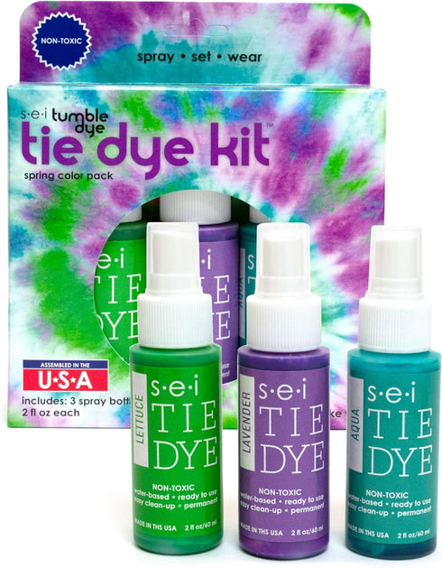 S.E.I. Spring Tie Dye Kit 3 Pack: Pre-Mixed Spray Tie Dye Kit, Easy-to-Use, Non-Toxic Fabric Dye in Aqua, Lavender, and Lettuce, Shake and Spray...