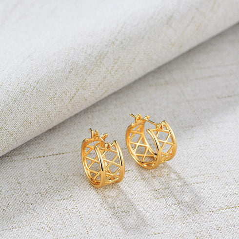 Mevecco Gold Chunky Hollow Huggie Hoop Earring 18K Gold Plated Dainty Thick Cute Hoop Earrings for Women Cubic Personalized Inlay Sleeper Handmade...
