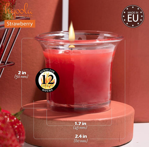 HYOOLA Clear Cup Scented Votive Candles - Strawberry - 12 Hour Burn Time - 4 Pack - European Made...