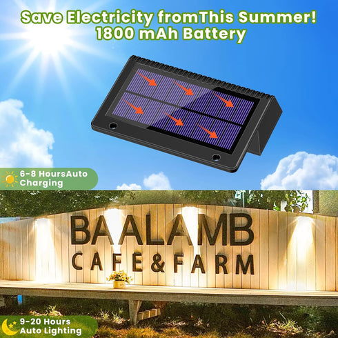 2PACK Solar Fence Lights Outdoor, 80 Lumens Warm Light Solar Wall Lights 3 Modes Bright Lens LED Waterproof, Dusk to Dawn Deck Light for Patio/Bac...