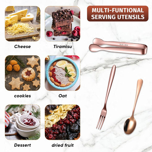 Cunhill 24 Pcs Charcuterie Accessories Mini Cocktail Tongs Small Serving Spoons and Appetizer Forks Stainless Steel Tongs Charcuterie Utensils for...