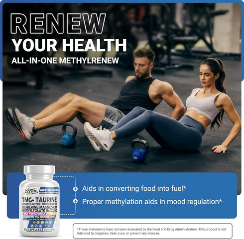 Clean Nutra TMG Taurine Supplement - Methylated Multivitamin with B6 Vitamins, B12, D3 K2, Berberine, Magnesium Methylfolate Milk Thistle Omega 3 ...