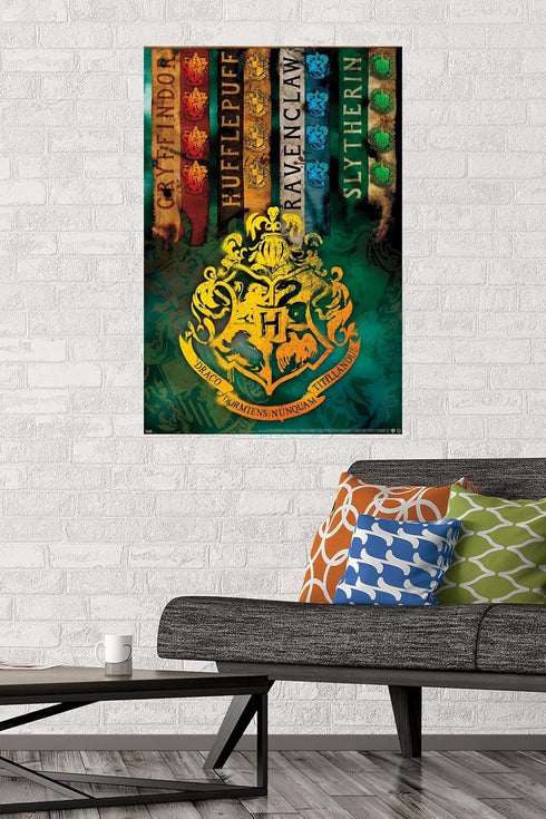 Trends International The Wizarding World: Harry Potter - House Crests Wall Poster, 22.375" x 34", Poster & Mount Bundle...